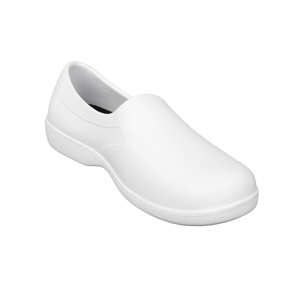 A imagem mostra o sapato ortopédico work, na cor branca