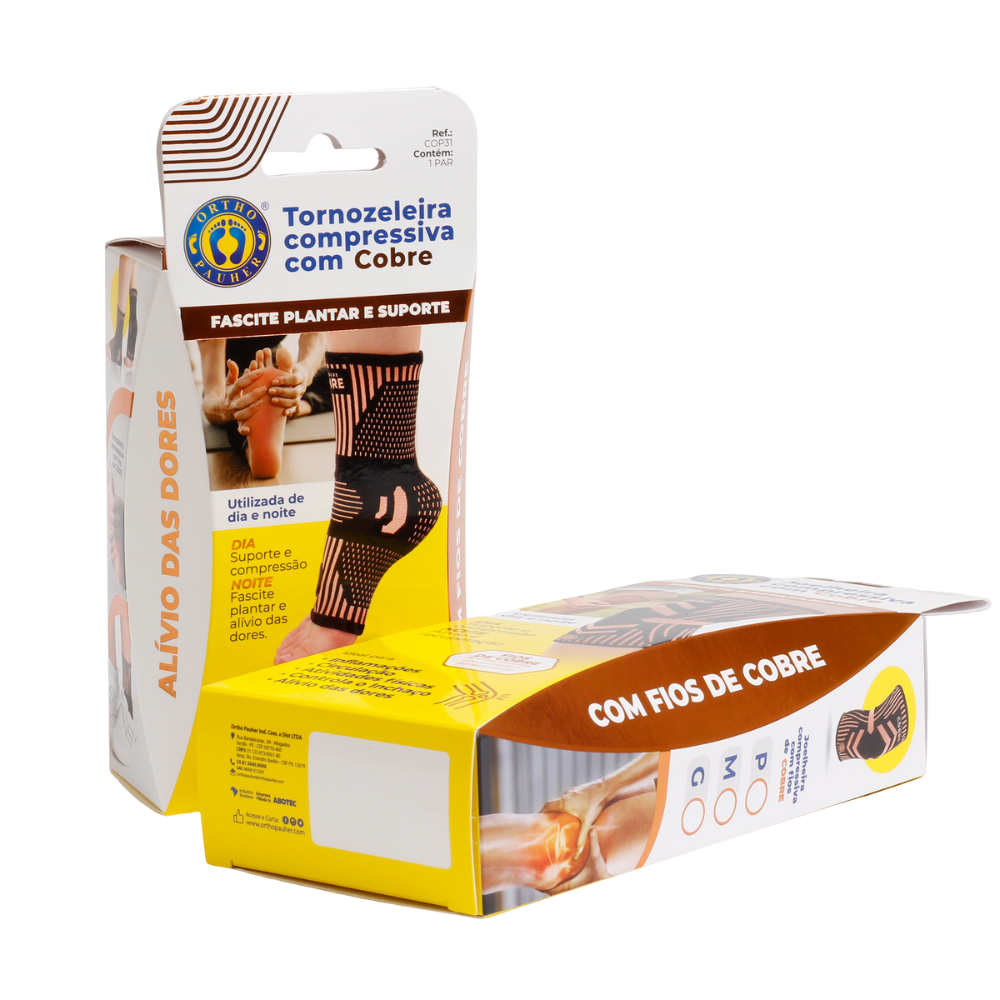 Tornozeleira de compressão com cobre - Fascite plantar e suporte