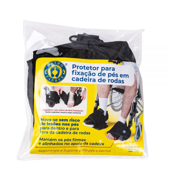 Protetor para segurança e fixação de pé em cadeira de rodas