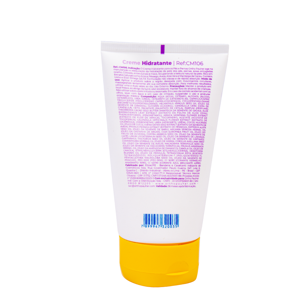 A imagem mostra a parte de trás do creme hidratante para pés e pernas