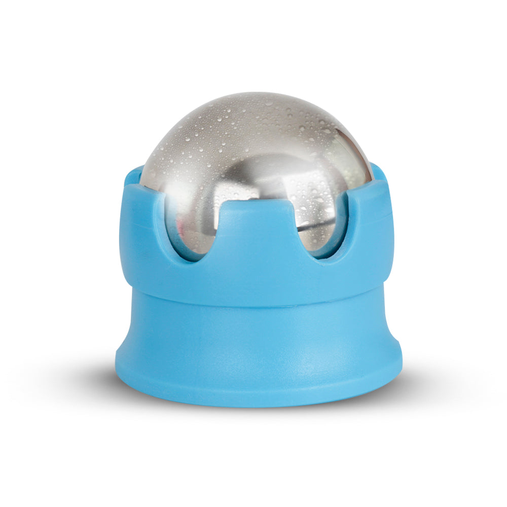 Versão menor da esfera massageadora com a base na cor azul claro
