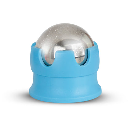 Versão menor da esfera massageadora com a base na cor azul claro