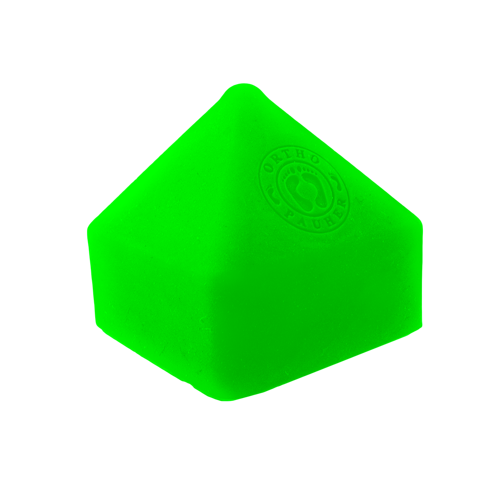 Produto massageador, na cor verde neon, no formato triângular