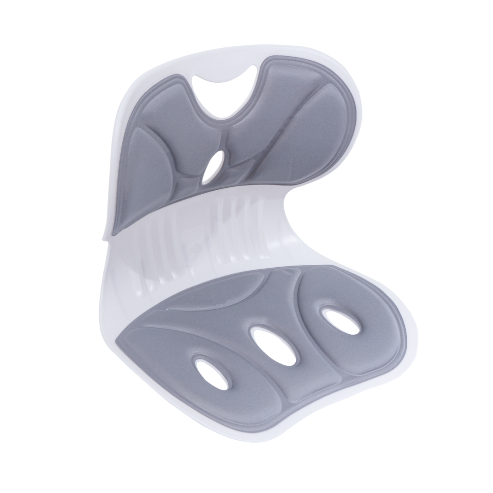 A imagem mostra o Pró-Posture assento ortopédico ergonômico para adultos e crianças de cinza.