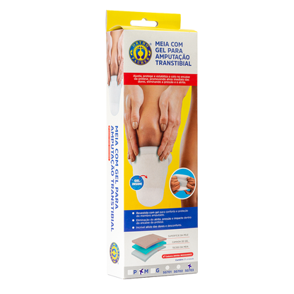 Meia master revestida com triplo gel para amputação transtibial
