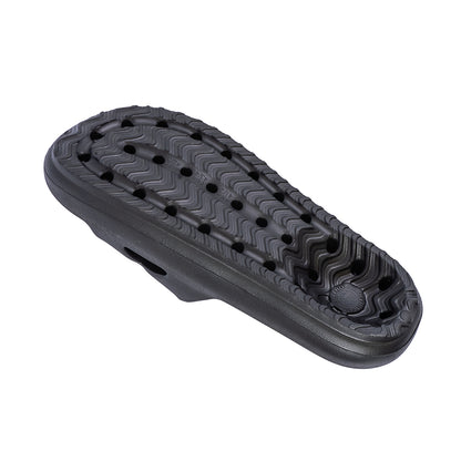 Imagem exibindo a parte inferior com cavidade anatômica invertida no calcanhar, na cor preta.